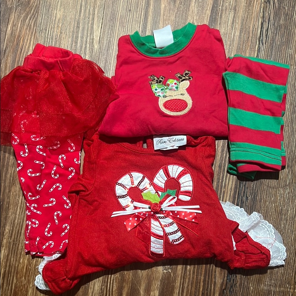 Rare Editions Red and Green pants, Pajama Set, and blouse with Festive Design